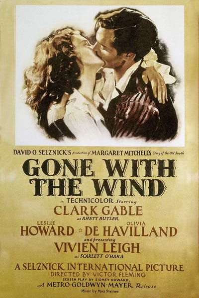 Gone With The Wind Movie Art Print Framed Canvas Wall Hanging Clark Gable